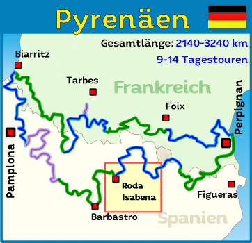 Tourenkarte von Motorradtour durch die Pyrenäen mit dem Strassenmotorrad Tourenkarte von Motorradtour durch die Pyrenäen mit dem Strassenmotorrad