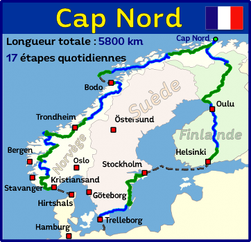 Carte d'un circuit moto au Cap Nord (Norvège, Suède et Finlande) Carte d'un circuit moto au Cap Nord (Norvège, Suède et Finlande)