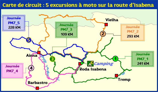 TCarte du circuit 5 Excursions en moto Roda Isabena 5 excursions moto sur la route dIsabena